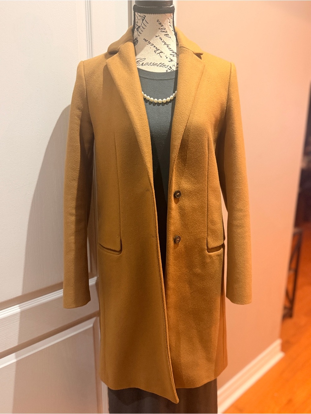 Zara Womens Camel Single-Breasted  Coat
